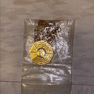 Y2K Gold Tone Yin Yang Geometric Pendant Necklace